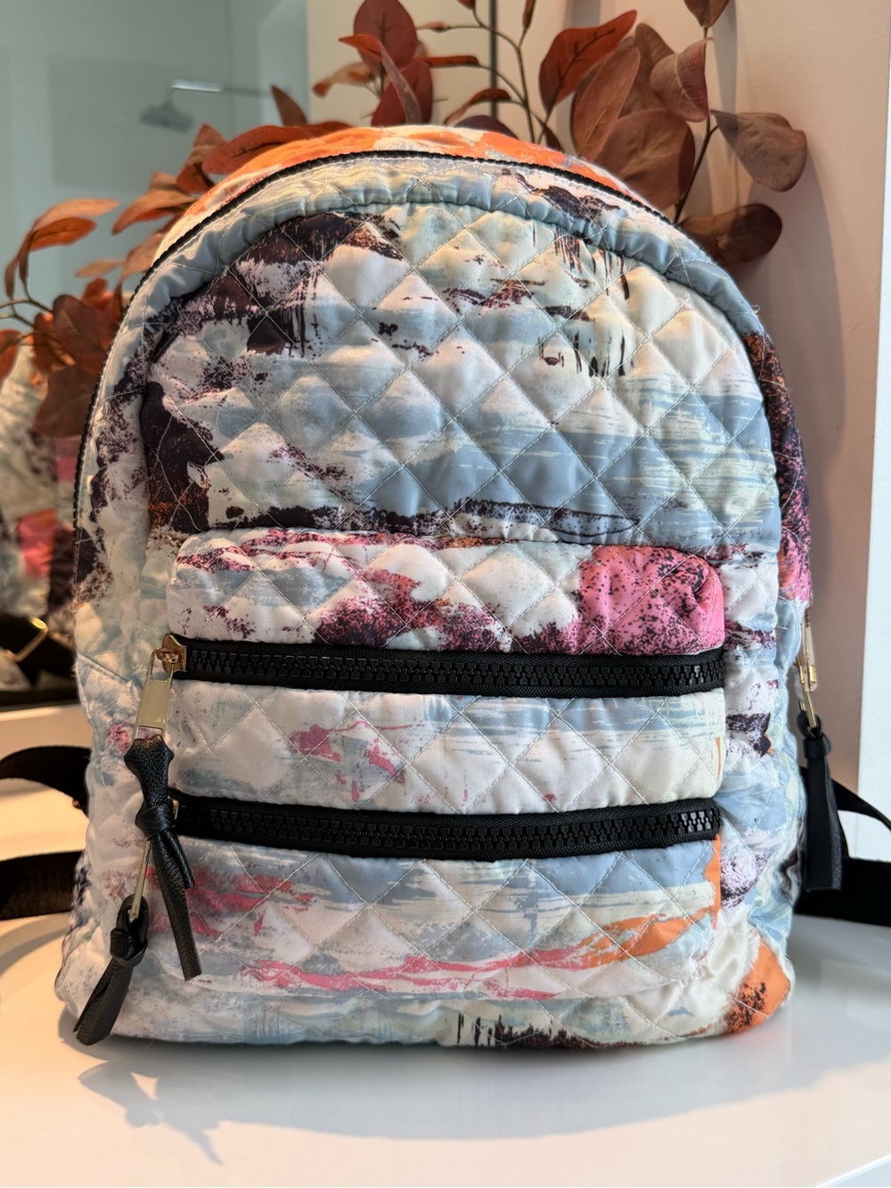 Sondra Roberts Quilted Multi-Color Mini Backpack - White/Pink/Blue